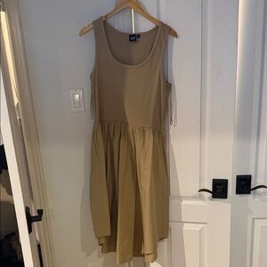 GAP Sleeveless Tan Midi Dress with Gathered Skirt